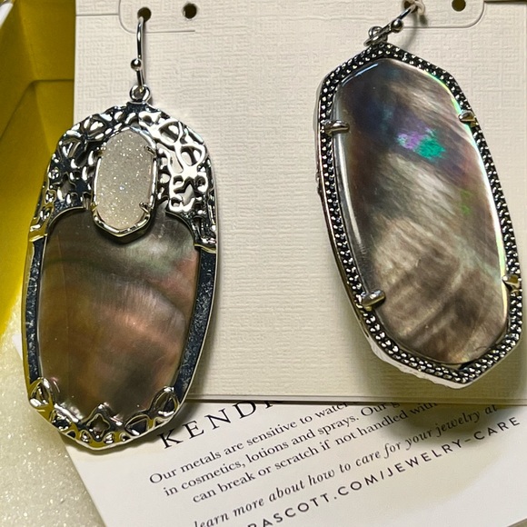 NWT Kendra Scott Deva Earrings Black Pearl Iridescent Drusy & Silver SUPER RARE - Picture 7 of 16